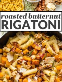 This roasted butternut squash pasta with bacon, rosemary, and Parmesan is delicious, easy to make, and sure to be a new fall favorite.