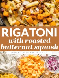 This roasted butternut squash pasta with bacon, rosemary, and Parmesan is delicious, easy to make, and sure to be a new fall favorite.