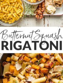 This roasted butternut squash pasta with bacon, rosemary, and Parmesan is delicious, easy to make, and sure to be a new fall favorite.