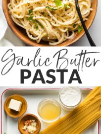 Ready in just 15 minutes, this creamy garlic butter pasta is an easy meal the whole family will love. Flavorful and from scratch! Serve with a big salad and garlic bread, or add your favorite protein to feed a crowd.