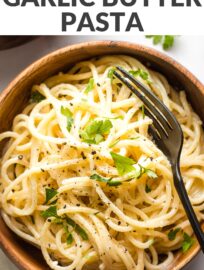 Ready in just 15 minutes, this creamy garlic butter pasta is an easy meal the whole family will love. Flavorful and from scratch! Serve with a big salad and garlic bread, or add your favorite protein to feed a crowd.