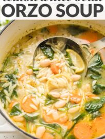 Healthy, hearty, comforting white bean and spinach soup - packed with fresh spinach, orzo, and Italian seasonings - done in under 30 minutes.