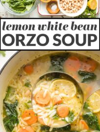 Healthy, hearty, comforting white bean and spinach soup - packed with fresh spinach, orzo, and Italian seasonings - done in under 30 minutes.