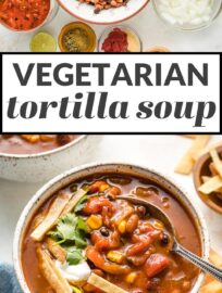 This chipotle black bean tortilla soup is easy and full of smoky, bright Mexican flavors. Gluten-free, vegan, perfect for busy weeknights!