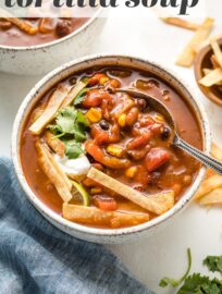 This chipotle black bean tortilla soup is easy and full of smoky, bright Mexican flavors. Gluten-free, vegan, perfect for busy weeknights!