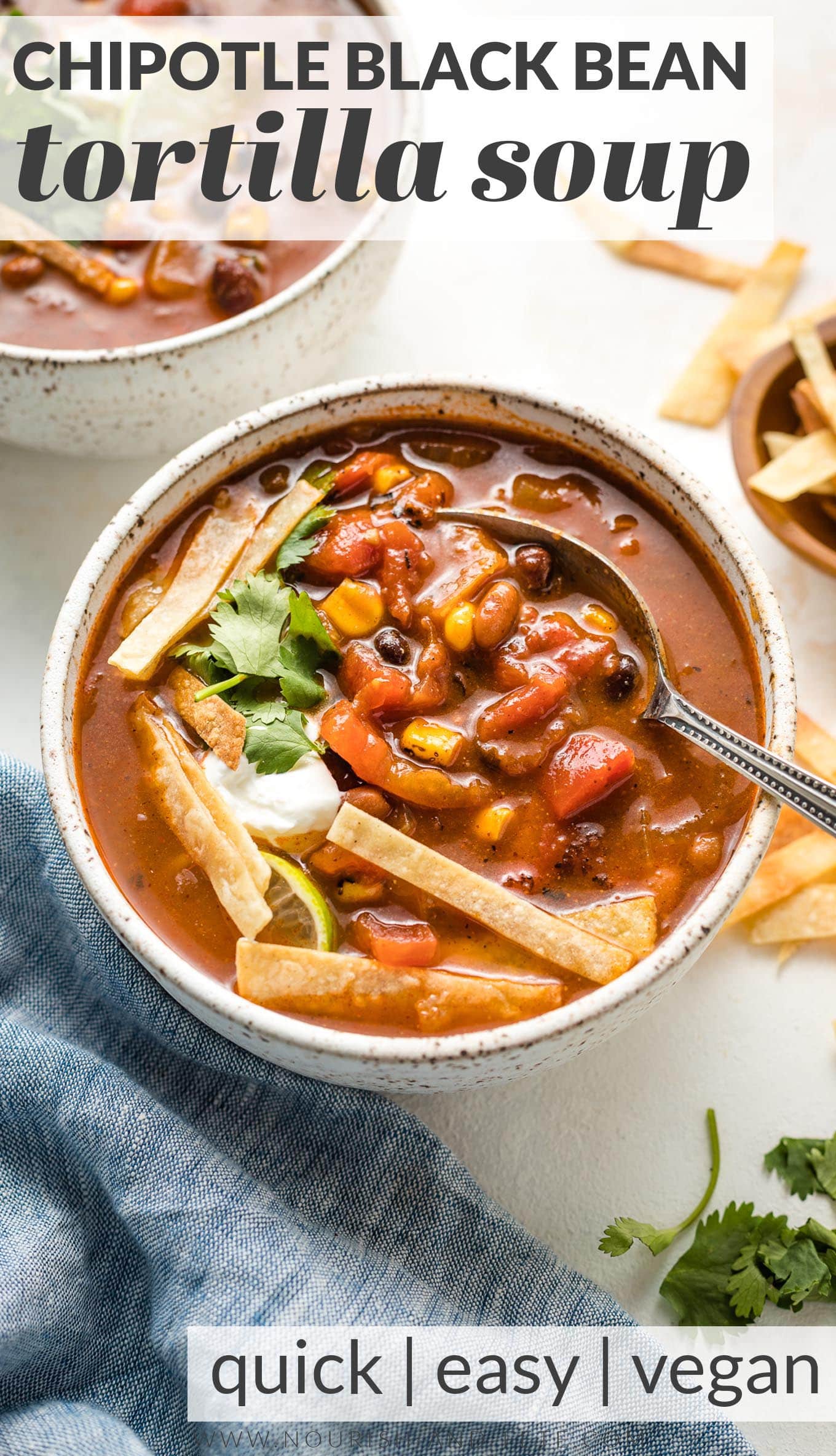 Homemade Tortilla Chips served with black bean soup