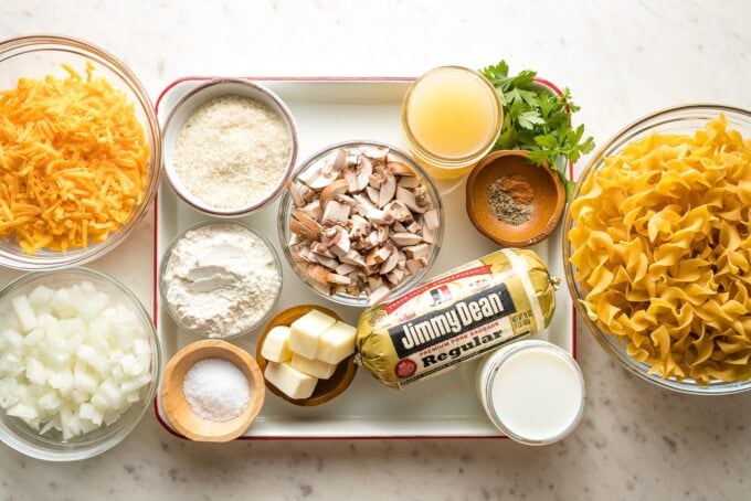 Ingredients arranged in prep bowls.