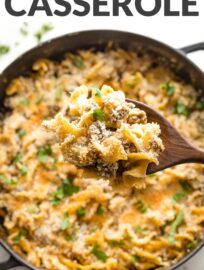 This cozy sausage noodle casserole has egg noodles, pork sausage, and cheese, all wrapped up in a creamy sauce and baked under a crispy breadcrumb topping. This is classic comfort food the whole family will love.