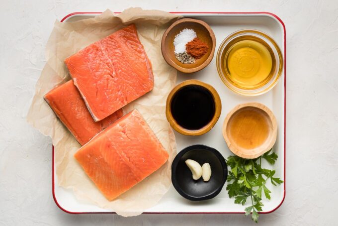 Ingredients arranged on a tray.