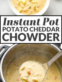 This creamy, flavorful Potato Cheddar Chowder is easy and quick to make in the Instant Pot, but tastes like it simmered all day long. A cold weather family favorite!