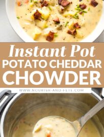 This creamy, flavorful Potato Cheddar Chowder is easy and quick to make in the Instant Pot, but tastes like it simmered all day long. A cold weather family favorite!