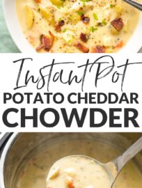 This creamy, flavorful Potato Cheddar Chowder is easy and quick to make in the Instant Pot, but tastes like it simmered all day long. A cold weather family favorite!
