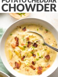 This creamy, flavorful Potato Cheddar Chowder is easy and quick to make in the Instant Pot, but tastes like it simmered all day long. A cold weather family favorite!