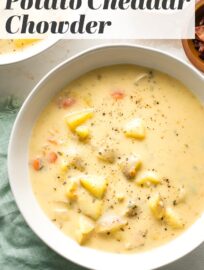 This creamy, flavorful Potato Cheddar Chowder is easy and quick to make in the Instant Pot, but tastes like it simmered all day long. A cold weather family favorite!