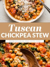 With simple ingredients and bright flavors, this easy Tuscan chickpea stew is a healthy and delicious meatless meal made in about 30 minutes!