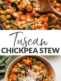 With simple ingredients and bright flavors, this easy Tuscan chickpea stew is a healthy and delicious meatless meal made in about 30 minutes!