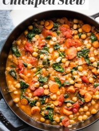 With simple ingredients and bright flavors, this easy Tuscan chickpea stew is a healthy and delicious meatless meal made in about 30 minutes!