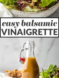 A quick and easy recipe for making your own Balsamic Vinaigrette from simple ingredients. Silky smooth, tangy, and sweet, this dressing is easy to keep in the fridge and pull out to make everyday salads shine.