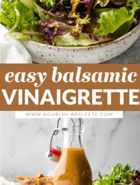 A quick and easy recipe for making your own Balsamic Vinaigrette from simple ingredients. Silky smooth, tangy, and sweet, this dressing is easy to keep in the fridge and pull out to make everyday salads shine.