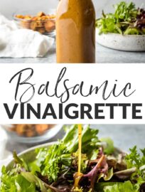 A quick and easy recipe for making your own Balsamic Vinaigrette from simple ingredients. Silky smooth, tangy, and sweet, this dressing is easy to keep in the fridge and pull out to make everyday salads shine.