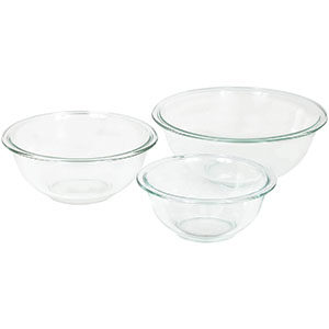 Glass mixing bowls.