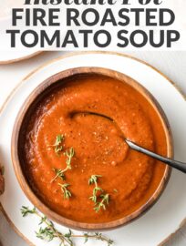 Fire roasted tomatoes infuse this Instant Pot tomato soup with a sweet-smoky flavor that's hard to resist! Simmered-all-day taste with minimal effort.