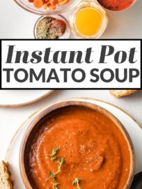Fire roasted tomatoes infuse this Instant Pot tomato soup with a sweet-smoky flavor that's hard to resist! Simmered-all-day taste with minimal effort.