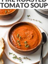 Fire roasted tomatoes infuse this Instant Pot tomato soup with a sweet-smoky flavor that's hard to resist! Simmered-all-day taste with minimal effort.