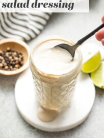 Lime Caesar Dressing is a cinch to whisk together in about 5 minutes and has an irresistible taste, with tangy Greek yogurt and a hint of fresh citrus. This is a fantastic healthier homemade salad dressing!