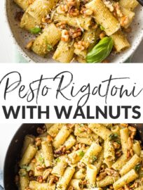 This easy Pesto Rigatoni is perked up with Parmesan, lemon, and buttery toasted walnuts. Easy and fast, but feels a tiny bit elegant at the same time.