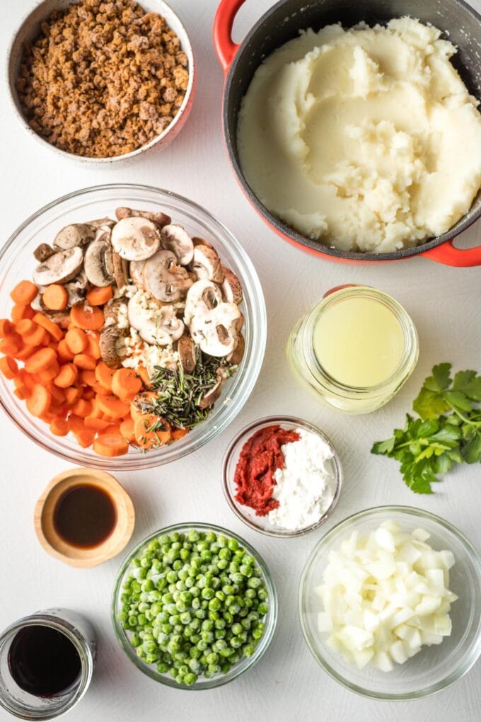 Ingredients in prep bowls.