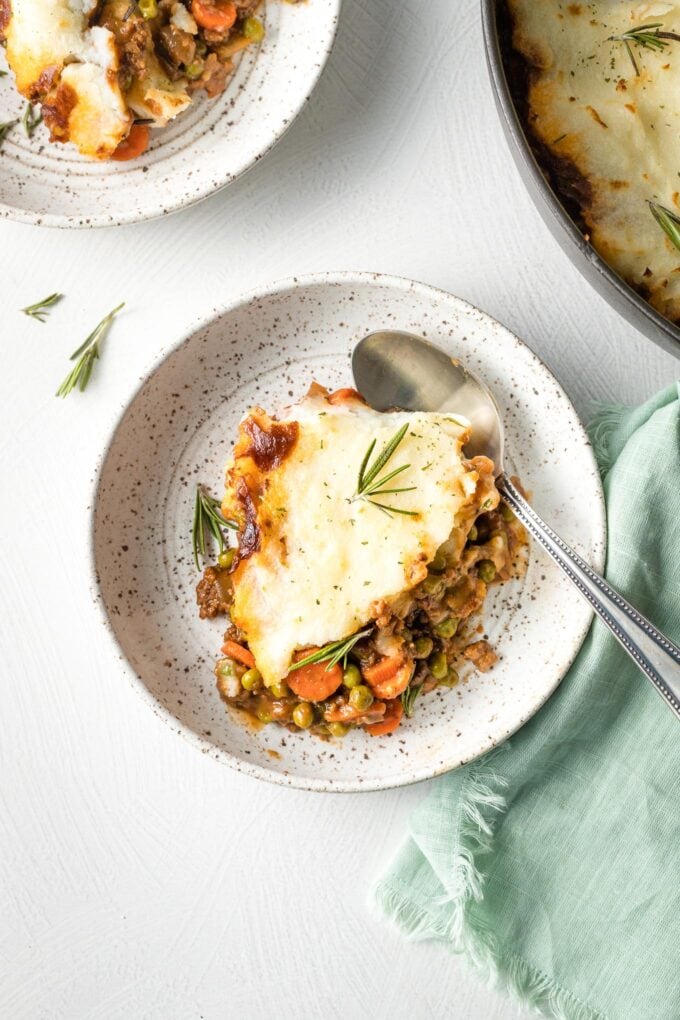 Small bowl with a serving of vegetarian shepherd's pie.