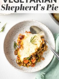 This vegetarian Shepherd's Pie is cozy, healthy, and flavorful. With tender veggies, a rich gravy-like sauce, and a generous layer of mashed potatoes on top, this is the best kind of meatless comfort food.