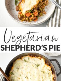 This vegetarian Shepherd's Pie is cozy, healthy, and flavorful. With tender veggies, a rich gravy-like sauce, and a generous layer of mashed potatoes on top, this is the best kind of meatless comfort food.