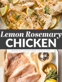 This easy Lemon Rosemary Chicken recipe uses simple ingredients and takes just 30 minutes, but tastes like a gourmet meal. Bright citrus and fresh rosemary complement each other perfectly, and a simple pan sauce brings it all together.