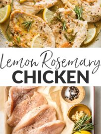 This easy Lemon Rosemary Chicken recipe uses simple ingredients and takes just 30 minutes, but tastes like a gourmet meal. Bright citrus and fresh rosemary complement each other perfectly, and a simple pan sauce brings it all together.