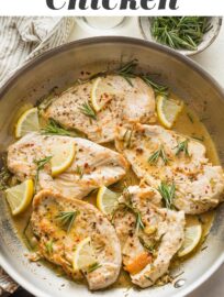 This easy Lemon Rosemary Chicken recipe uses simple ingredients and takes just 30 minutes, but tastes like a gourmet meal. Bright citrus and fresh rosemary complement each other perfectly, and a simple pan sauce brings it all together.