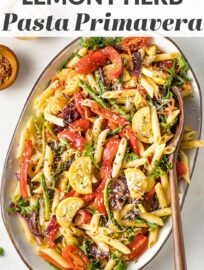 This fresh take on Pasta Primavera is loaded with tender-crisp veggies and finished with a light drizzle of lemon and herbs. Ready in less than 30 minutes, and it makes a terrific main dish or side for sharing.