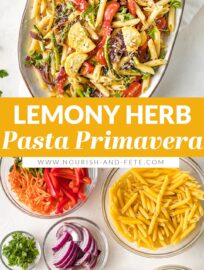 This fresh take on Pasta Primavera is loaded with tender-crisp veggies and finished with a light drizzle of lemon and herbs. Ready in less than 30 minutes, and it makes a terrific main dish or side for sharing.