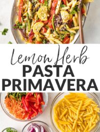 This fresh take on Pasta Primavera is loaded with tender-crisp veggies and finished with a light drizzle of lemon and herbs. Ready in less than 30 minutes, and it makes a terrific main dish or side for sharing.