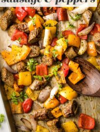 Juicy chicken sausage, crisp veggies, sweet shallots, and a simple dash of Italian seasoning makes this Sheet Pan Sausage and Peppers a quick, healthy dinner everyone will love. Try serving with hoagie rolls or over couscous or your favorite greens.