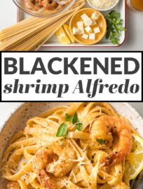 Blackened Shrimp Alfredo is a home-run dish with pan-fried shrimp and tender pasta swimming in a simple yet irresistible cream sauce. You can easily control the heat and have this impressive meal on the table in 30 minutes.