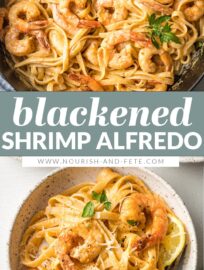 Blackened Shrimp Alfredo is a home-run dish with pan-fried shrimp and tender pasta swimming in a simple yet irresistible cream sauce. You can easily control the heat and have this impressive meal on the table in 30 minutes.