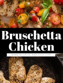 This easy Bruschetta Chicken recipe is bursting with fresh Italian flavors and ready in less than 30 minutes. Tender chicken, juicy tomato-basil bruschetta, and a drizzle of sweet balsamic glaze make a simple yet elegant main.