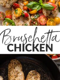 This easy Bruschetta Chicken recipe is bursting with fresh Italian flavors and ready in less than 30 minutes. Tender chicken, juicy tomato-basil bruschetta, and a drizzle of sweet balsamic glaze make a simple yet elegant main.