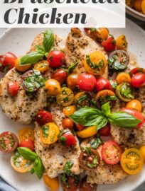 This easy Bruschetta Chicken recipe is bursting with fresh Italian flavors and ready in less than 30 minutes. Tender chicken, juicy tomato-basil bruschetta, and a drizzle of sweet balsamic glaze make a simple yet elegant main.