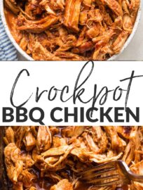 This Crockpot BBQ Chicken is so flavorful, with a sweet and tangy sauce, yet incredibly easy to make in your slow cooker with a few simple ingredients. Rely on this recipe for delicious pulled chicken that is perfect for family dinners or any party, potluck, or picnic.