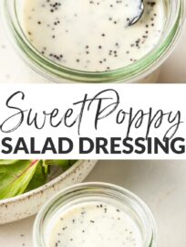 This sweet and tangy Honey Poppy Seed Dressing is the perfect accompaniment to all your salads, all year long. It's creamy yet light, thanks to a Greek yogurt base.