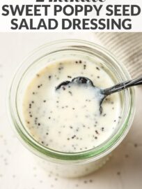 This sweet and tangy Honey Poppy Seed Dressing is the perfect accompaniment to all your salads, all year long. It's creamy yet light, thanks to a Greek yogurt base.