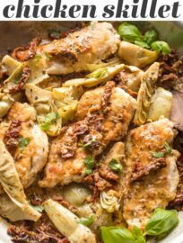 This flavorful Chicken with Sun-Dried Tomatoes and Artichokes is a one-skillet, 30-minute dinner you'll love, with an irresistible silky cream sauce.